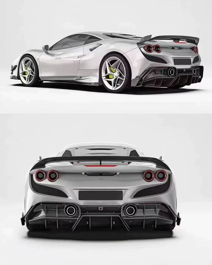 High Quality Dry Carbon Fiber PK Style Body Kit for Ferrari F8 Front Lip Skirt Rear Diffuser Spoiler Hood Body Kit
