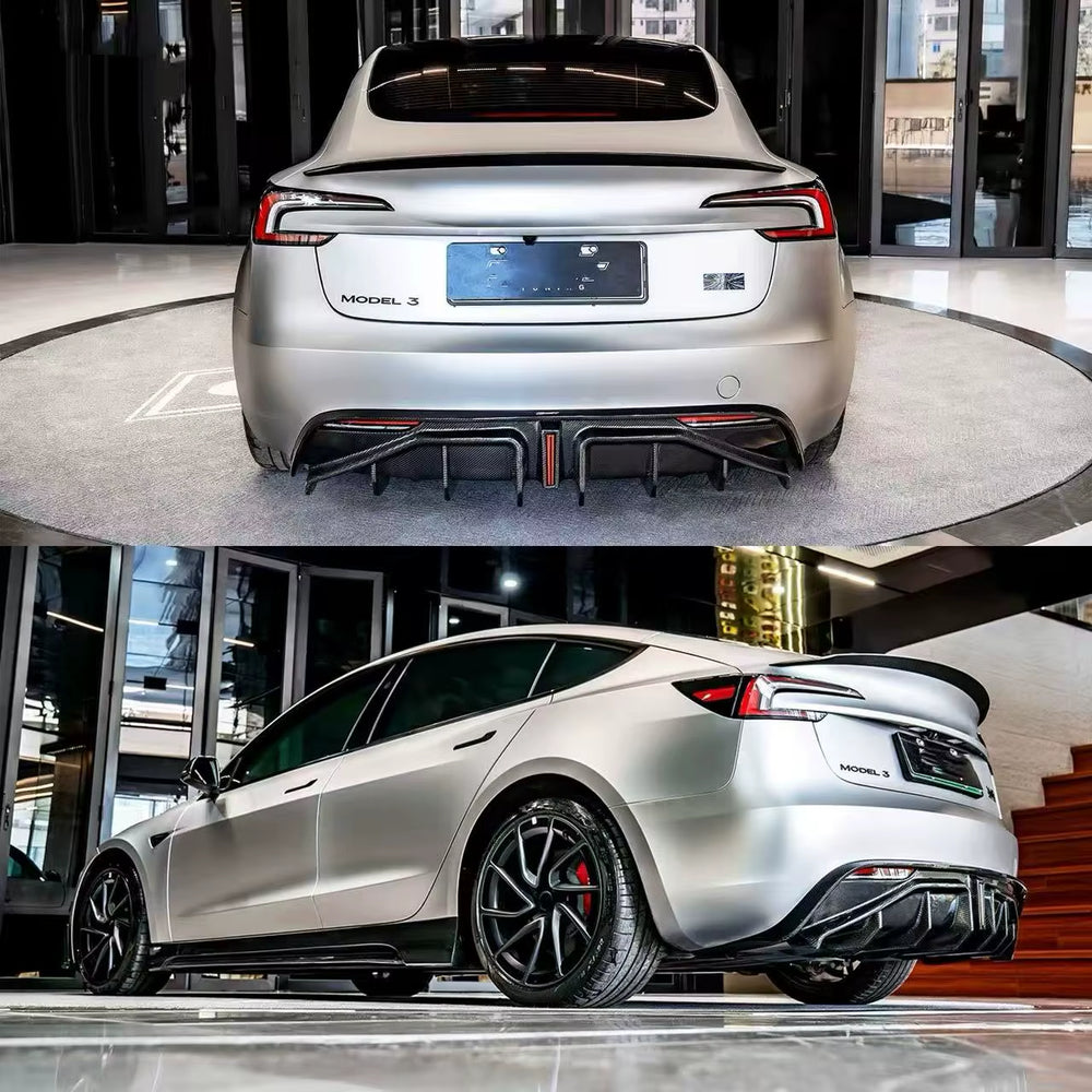 For Tesla Model 3P Upgrade CMST Carbon Fiber Front Lip Skirt Rear Diffuser Spoiler Body Kit