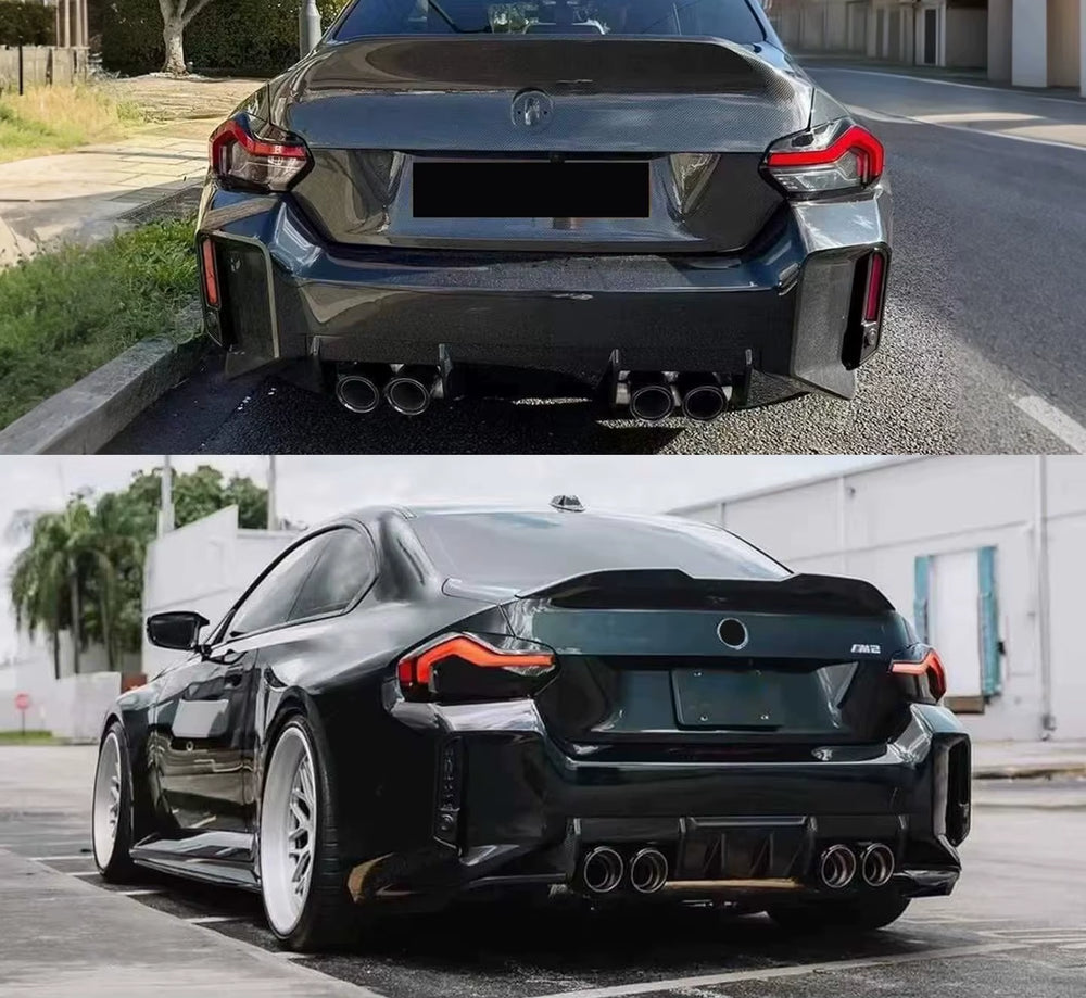 For BMW M2 G87 Upgrade R44 Style Dry Carbon Fiber Front Lip Rear Lip Side Skirt Rear Wrap Angle Rear Spoiler Body Kit