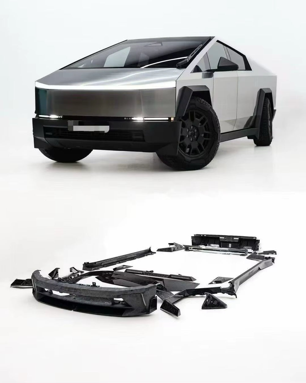 Auto Parts for Tesla Cybertruck MSY Style Dry Carbon Body Kit Front Bumper Lip Side Skirt Spoiler Exhaust 2023-2024