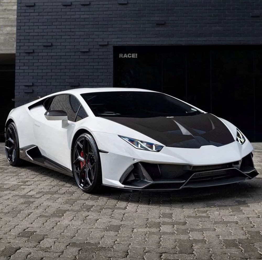 High Quality Dry Carbon Fiber Body Kit for Lamborghini Huracan Evo Upgrade V-Style Front Lip Skirt Rear Diffuser Spoiler Hood