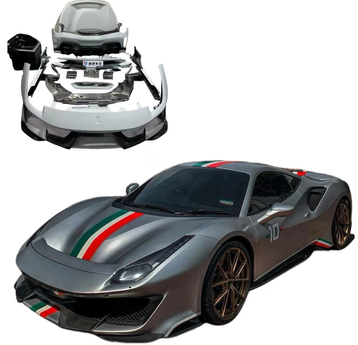Carbon Fiber Body Kit for 488 Upgrade Pista Style Front and Rear Bumper Diffuser Spoiler