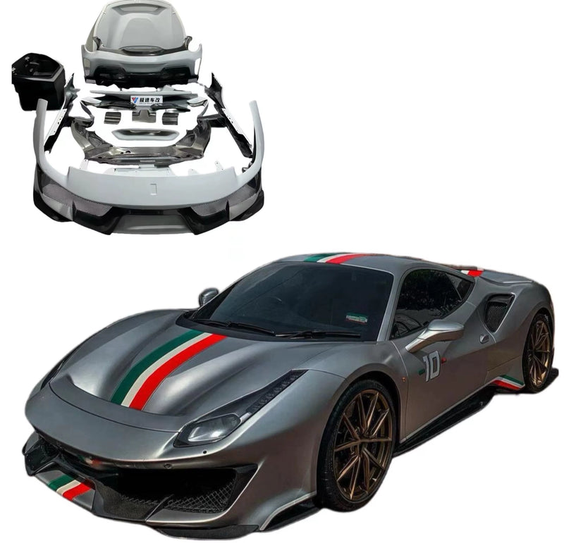 Carbon Fiber Body Kit for 488 Upgrade Pista Style Front and Rear Bumper Diffuser Spoiler