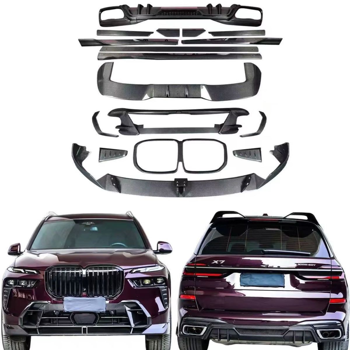 High Quality Dry Carbon Fiber Larte Style Body Kit for BMW X7 G07 Dry Carbon Fiber Front Lip Skirt Rear Diffuser Spoiler