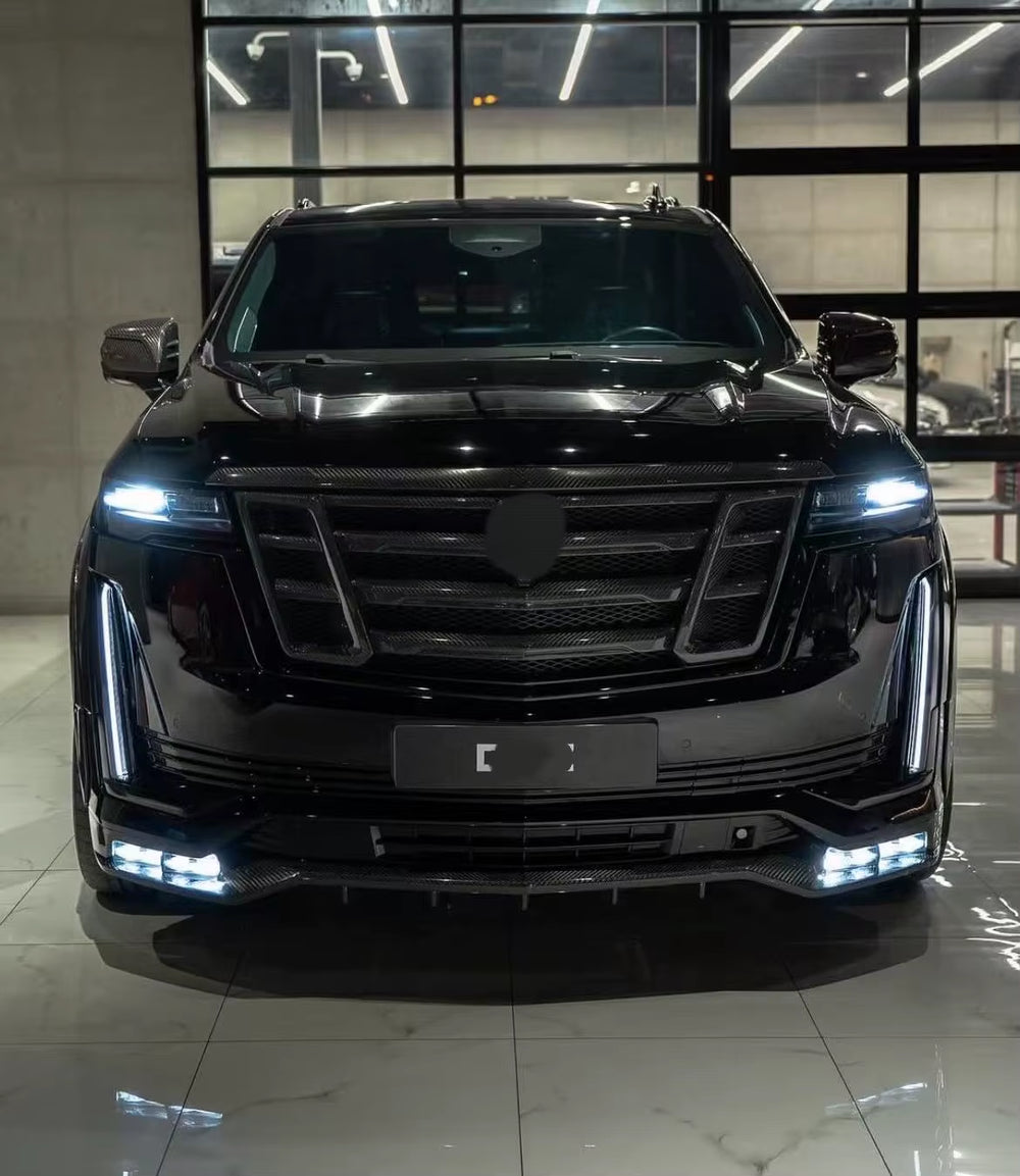 LD Style Carbon Fiber Body Kit for Cadillac Escalade - Front Lip, Rear Diffuser, Spoiler, Hood Grill, and Wide Body Components