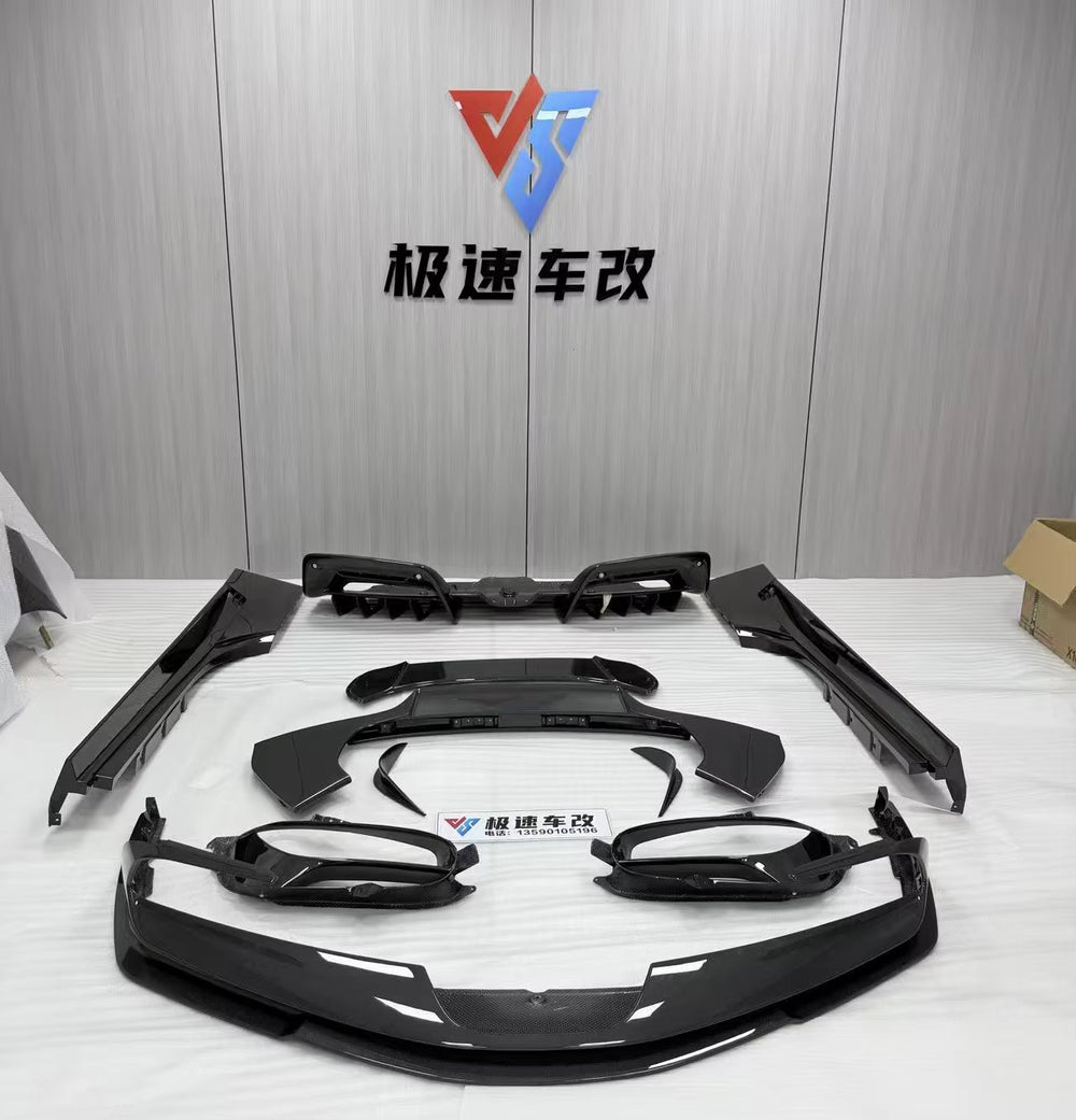 For SF90 RYFT Style Dry Carbon Fiber Front Lip Side Skirts Rear Diffuser Spoiler Car Body Kit