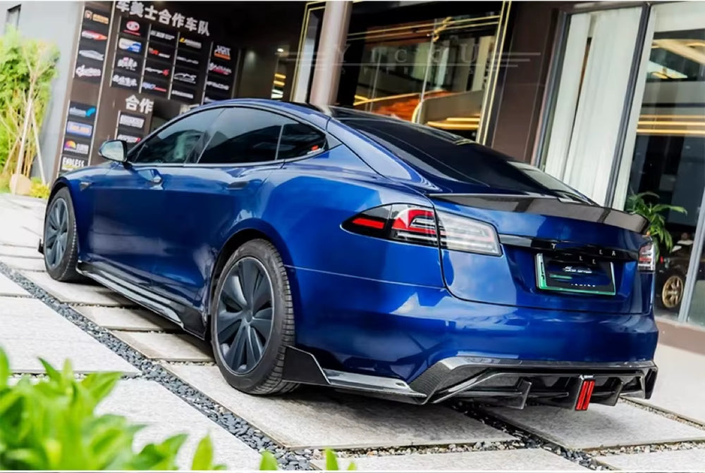 CT Style Dry Carbon Fiber Body Kit for Tesla Model S 2021-2023 Front Lip Skirt Rear Diffuser Spoiler Hood Body Kit