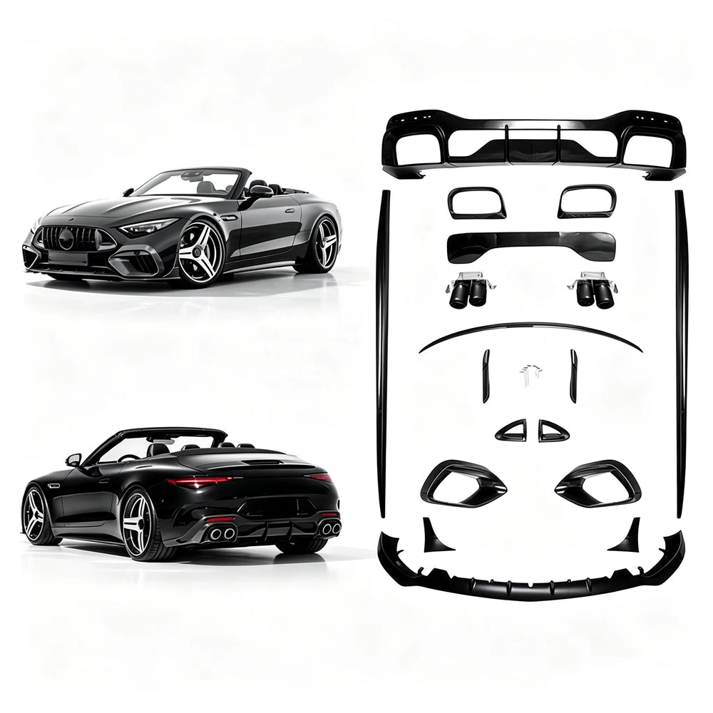 Dry Carbon Fiber Auto Parts for Mercedes Benz SL63 Upgrade to B Style Front Lip Side Skirt Rear Diffuser Spoiler Body Kit