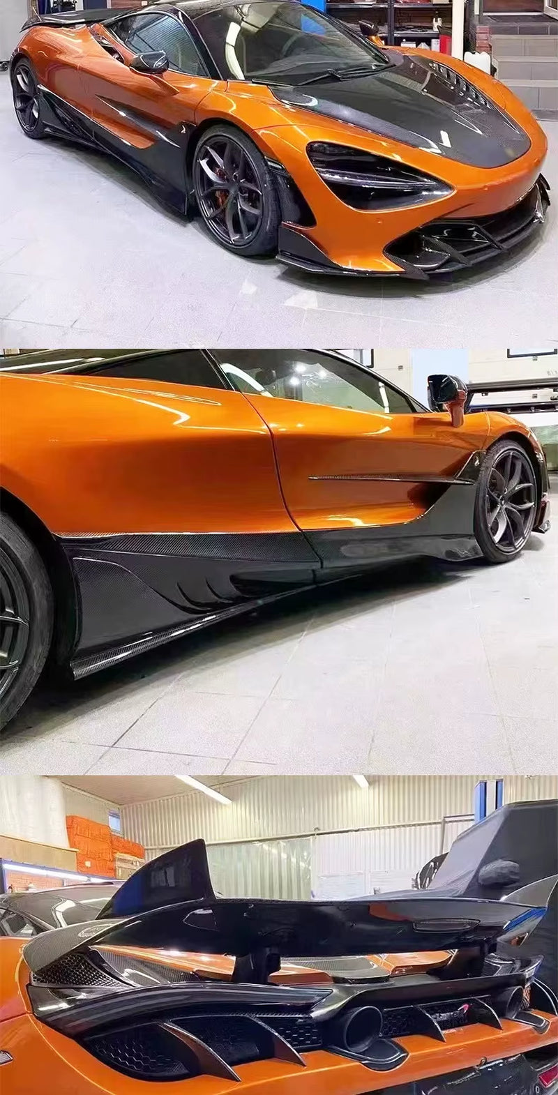 For Mclaren 720S Upgrade Top Real Carbon Fiber Front Lip Side Skirts Rear Diffuser Spoiler Hood Body Kit
