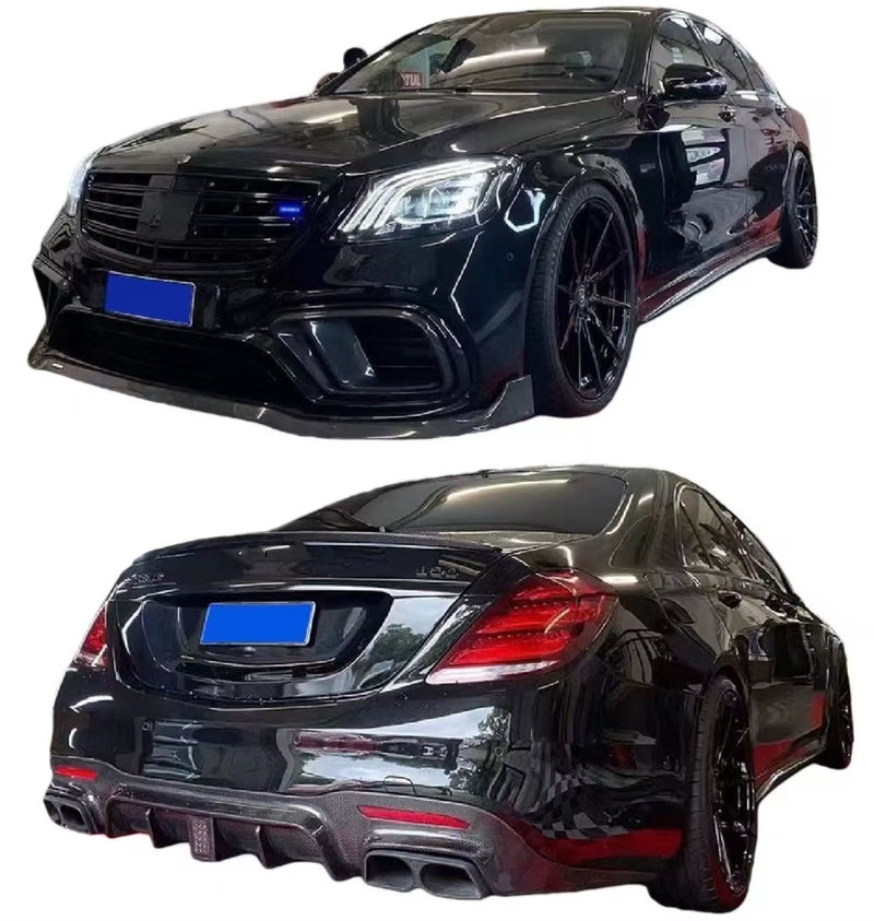 For Mercedes-Benz S-Class W222 S63 S65 Brbs Style Carbon Fiber Front Lip Tuyere Rear Diffuser Spoiler Body Kit