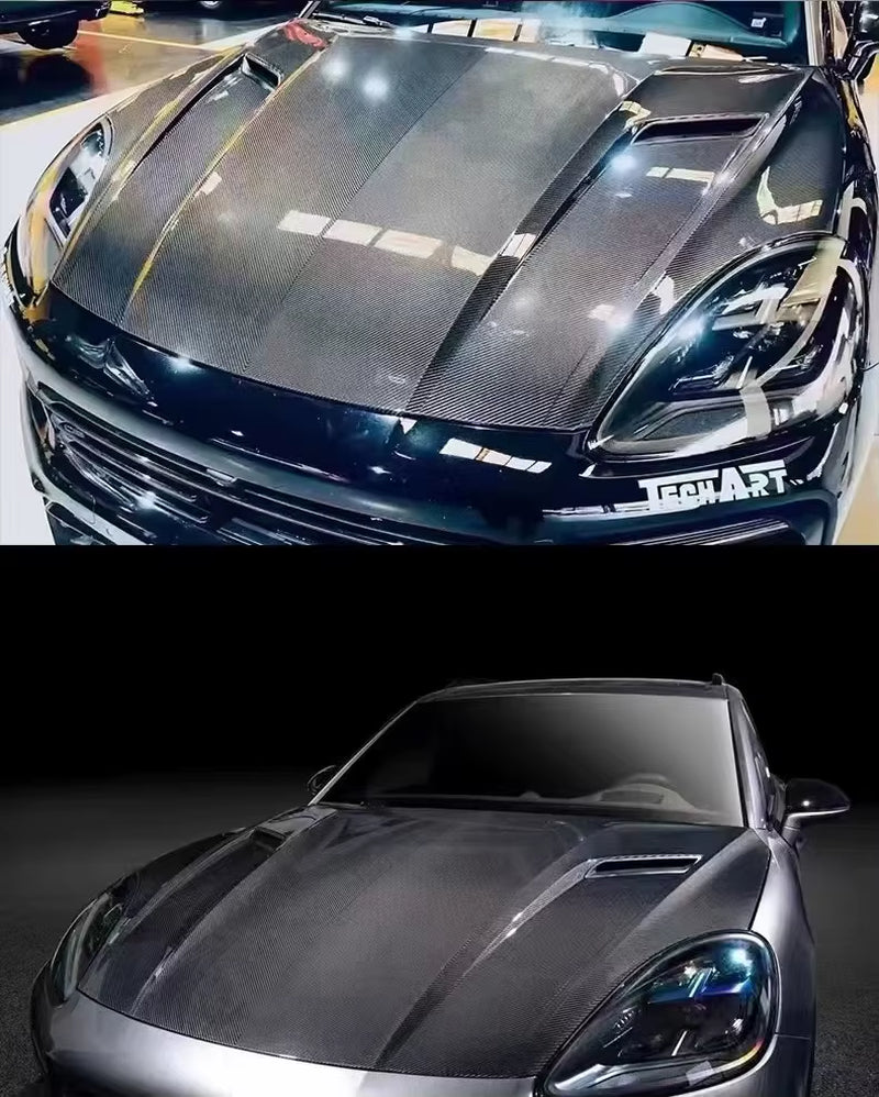 High-Quality Dry Carbon Fiber Hood for Porsche Cayenne 2018-2022 Engine Hood Body Kit