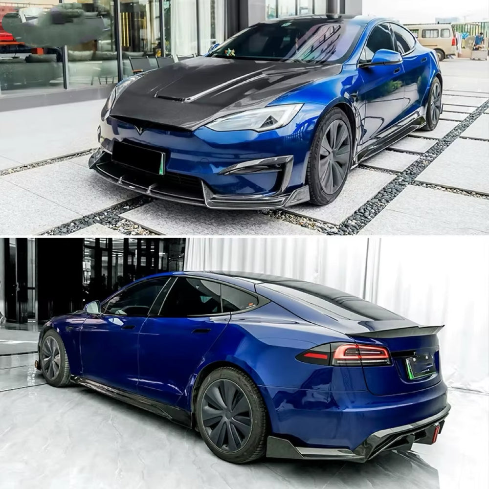 Premium Dry Carbon Fiber Body Kit for Tesla Model S - CT Style Front and Rear Bumper, Rear Diffuser, Spoiler, and Hood Upgrade