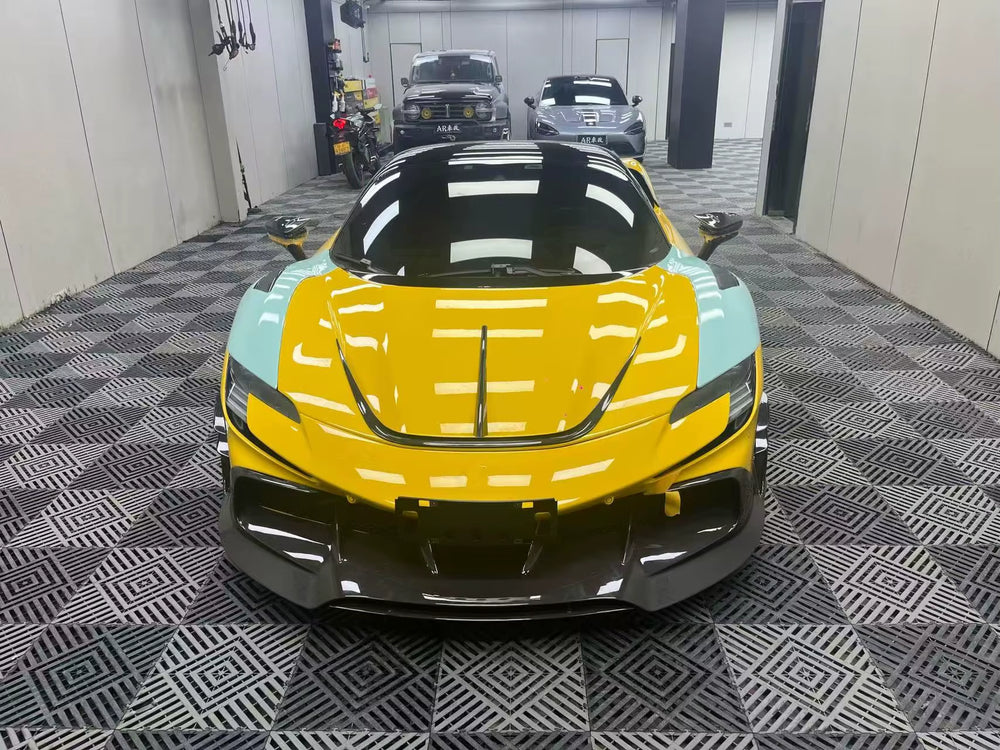 For Ferrari SF90 Msy-Style Dry Carbon Fiber Front Lip Skirt Rear Diffuser Spoiler Body Kit for Ferrari SF90