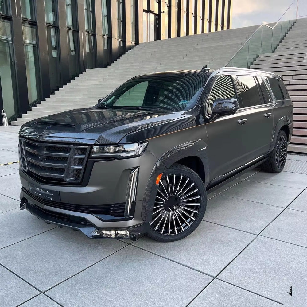 For Cadillac Escalade Upgrade LD Style Carbon Fiber Front Lip Rear Diffuser Spoiler Grill Hood Wide Body Kit