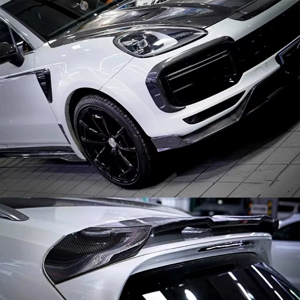 For Porsche Cayenne 9Y0 Upgrade MSY Style Carbon Fiber Wide Body Kit Front Lip Skirt Spoiler Hood
