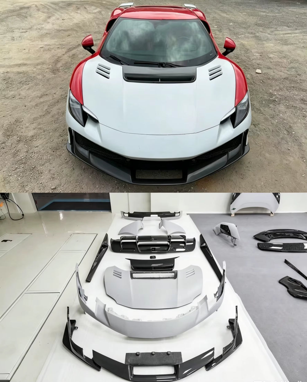 For Ferrari 296 GTB Upgrade Sp Style Dry Carbon Fiber Body Kit Front and Rear Bumpers Engine Hood