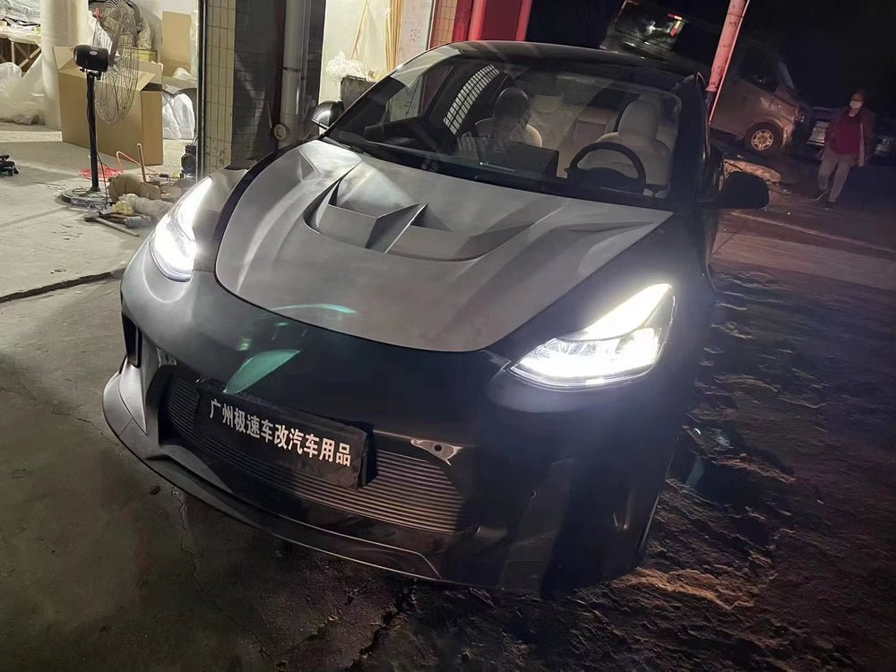 Carbon Fiber Material of the Car Hood Is Suitable Fortesla Model 3 Robot Style Hood Carbon Fiber Body Kit