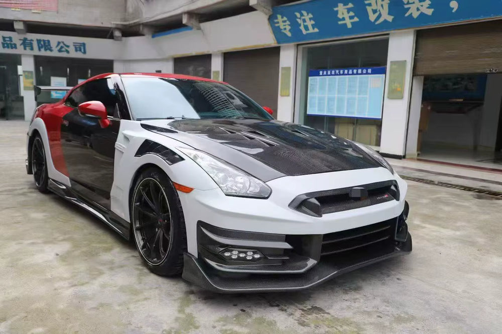 For Nissan GTR R35 Upgrade 2024 Top Secrt Style Carbon Fiber Front Rear Bumper Spoiler Engine Cover Side Skirts for GTR R35
