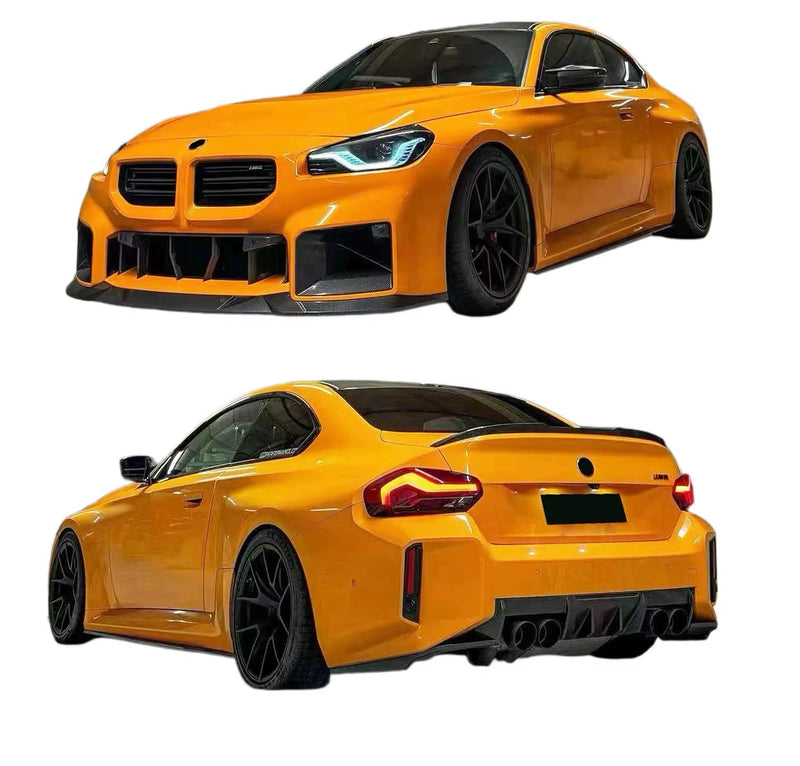 For BMW M2 G87 Upgrade R44 Style Dry Carbon Fiber Front Lip Rear Lip Side Skirt Rear Wrap Angle Rear Spoiler Body Kit
