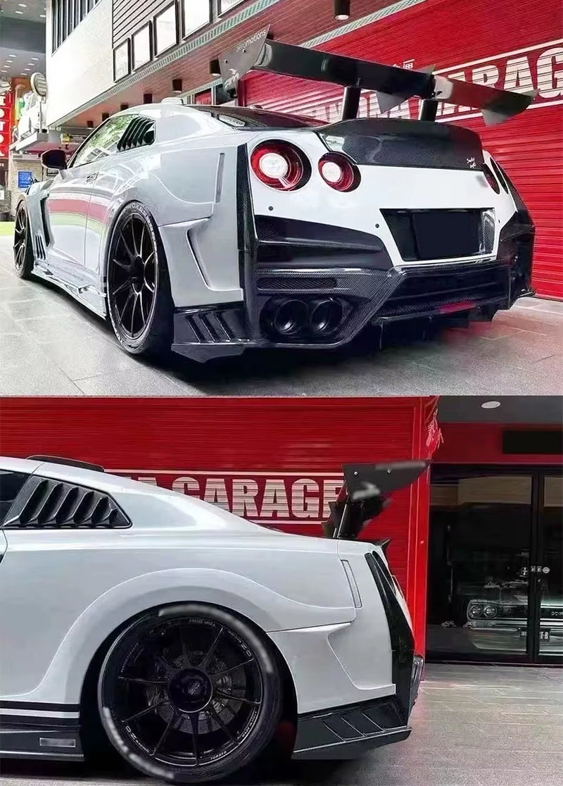 For Nissan GTR35 Upgrade to 2024 Top Style Half-Carbon Fiber Front and Rear Bumpers Side Skirts Fender Hood Wide-Body Kit