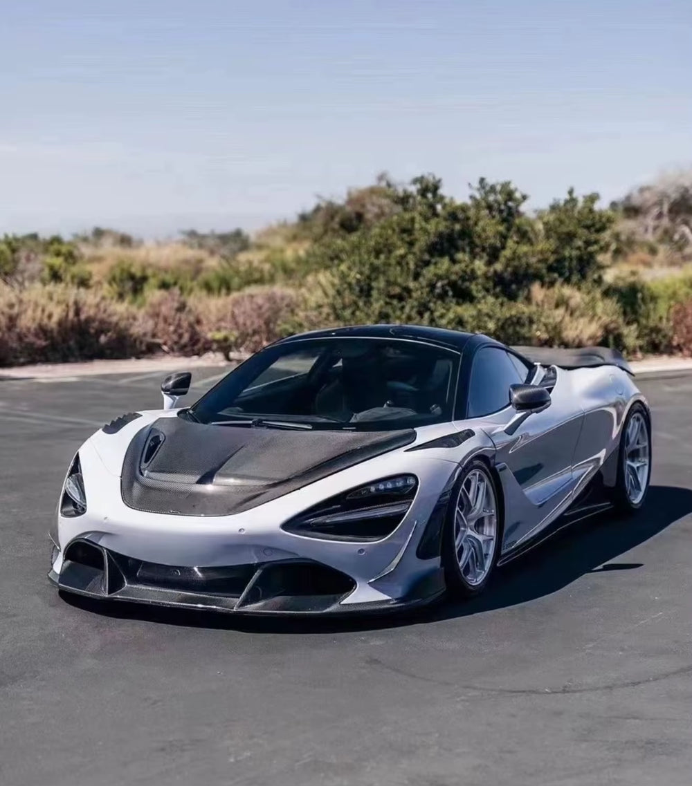 For Mclaren 720S Upgrade V-Style Carbon Fiber Front Lip Rear Diffuser Side Skirt Rear Spoiler Mudguard Hood Body Kit