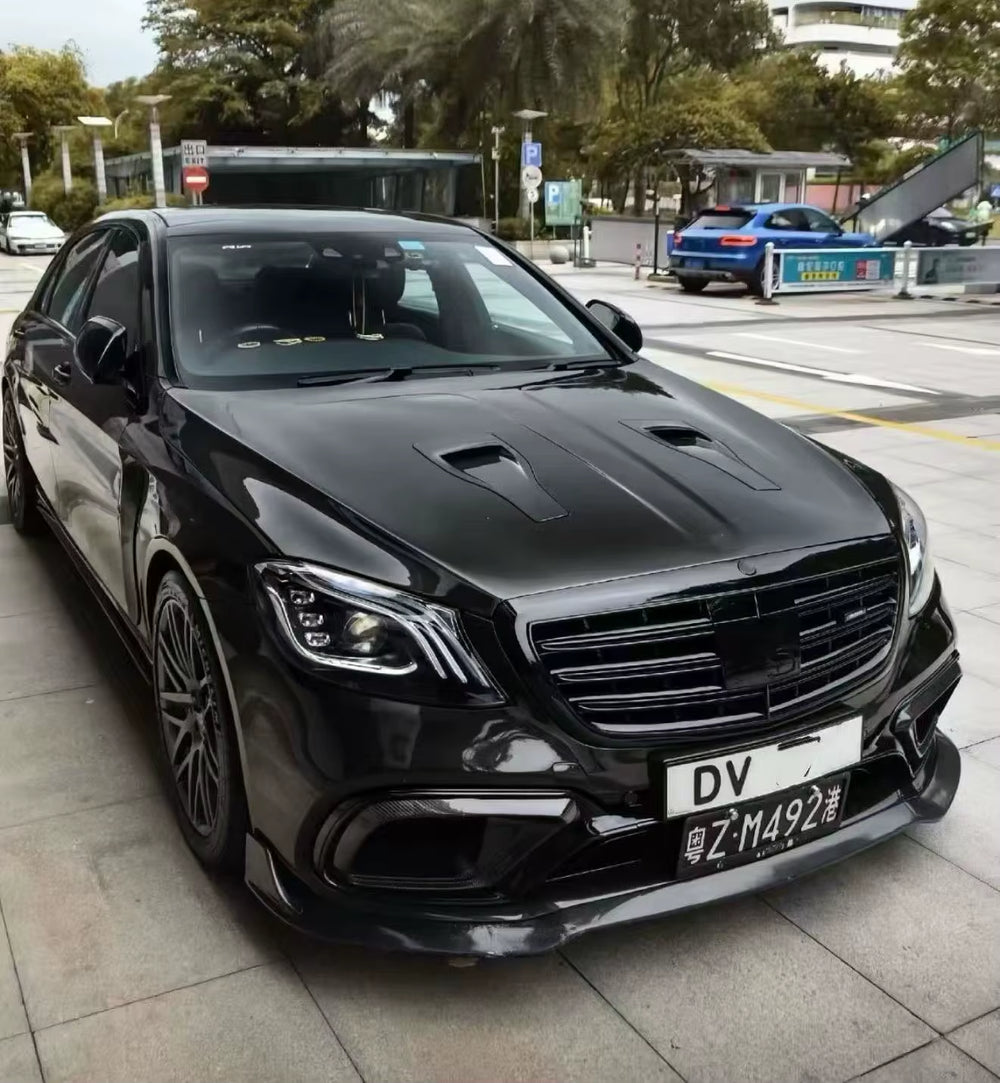 For Mercedes-Benz S-Class W222 S63 S65 Brbs Style Carbon Fiber Front Lip Tuyere Rear Diffuser Spoiler Body Kit