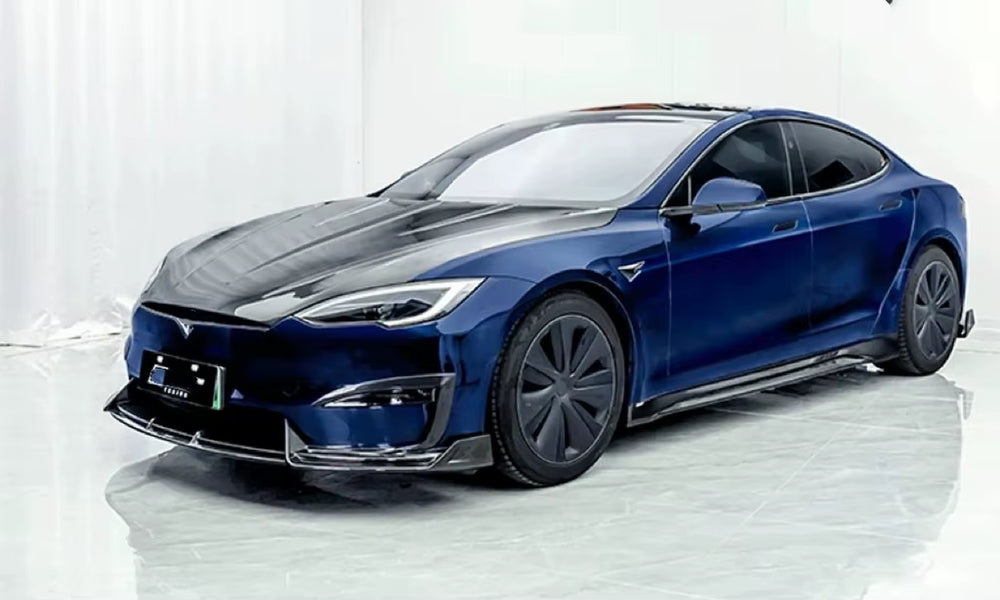 CT Style Dry Carbon Fiber Body Kit for Tesla Model S 2021-2023 Front Lip Skirt Rear Diffuser Spoiler Hood Body Kit