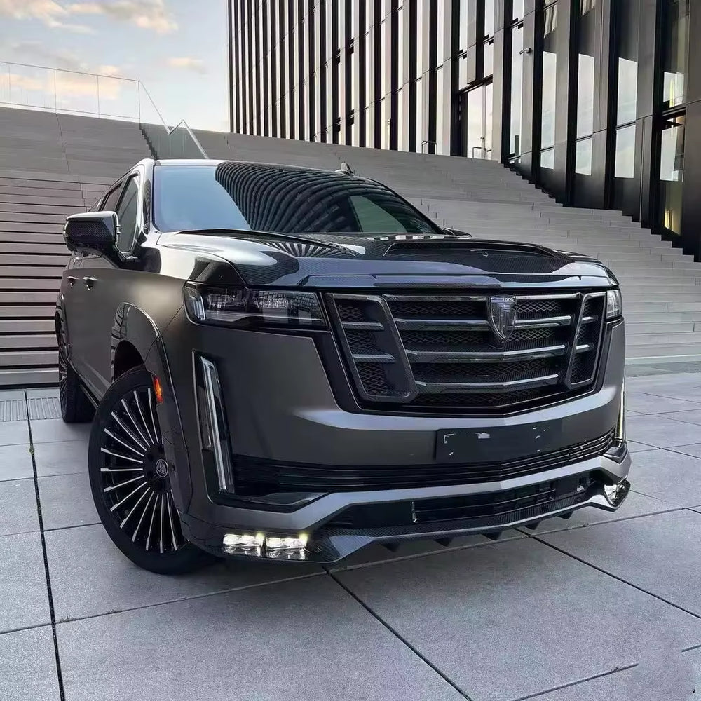 LD Style Carbon Fiber Wide Body Kit for Cadillac Escalade 2020-2025 Front Spoiler Lip Rear Diffuser Hood Grill