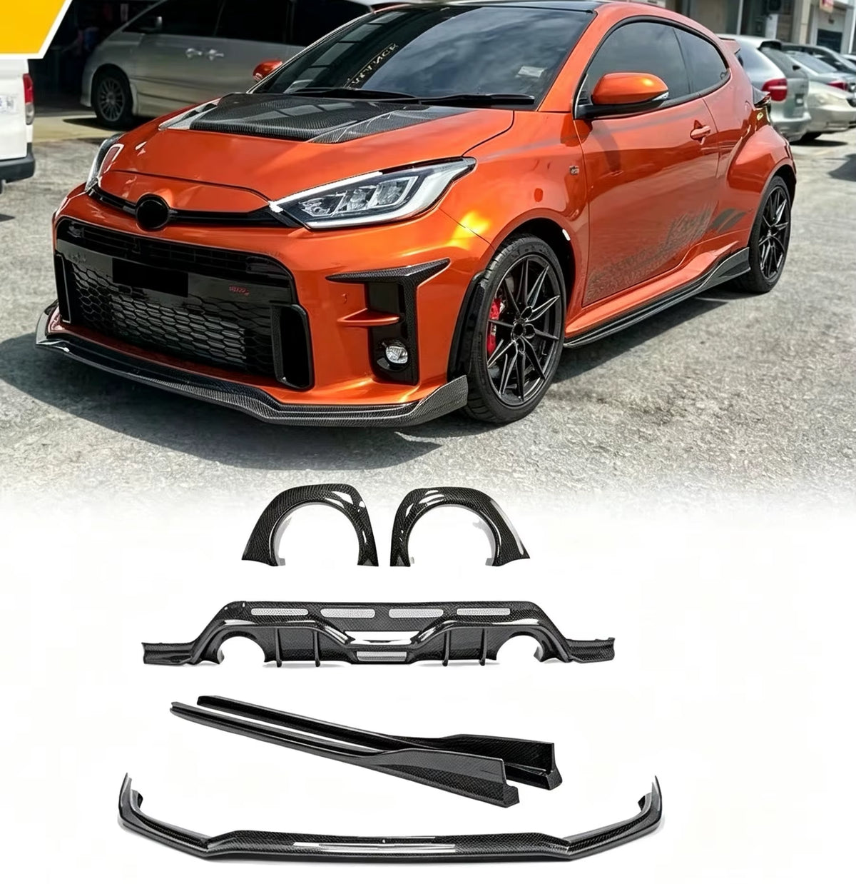 For Toyota Yaris GR GXPA16 Vrs Style Carbon Fiber Body Kit Front Lip Side Skirt Rear Diffuser Spoiler