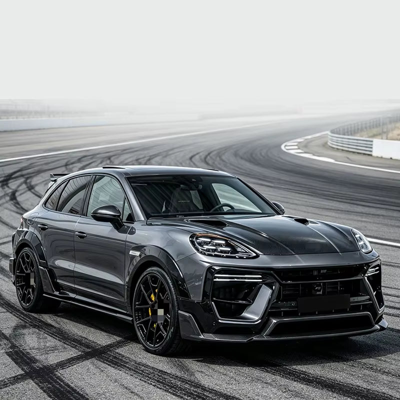 Porsche Cayenne 9Y0 TH Style Dry Carbon Fiber Body Kit: Front Lip, Hood Diffuser, Spoiler, and Widebody Wheel Arch Upgrades