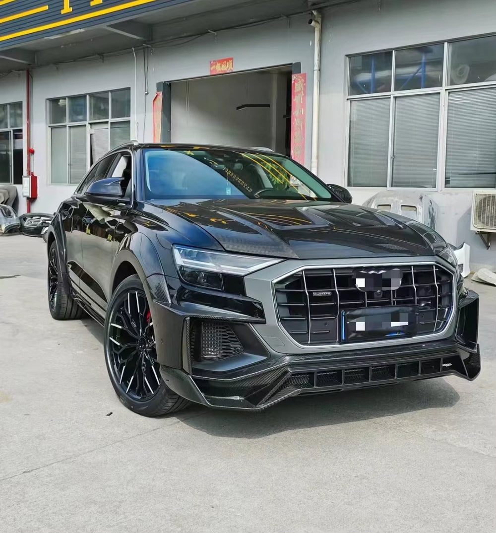 Dry Carbon Fiber Body Kit Front Bumper Edge Side Skirt Rear Diffuser Rear Spoiler for Audi Q8 PD Style Body Kit