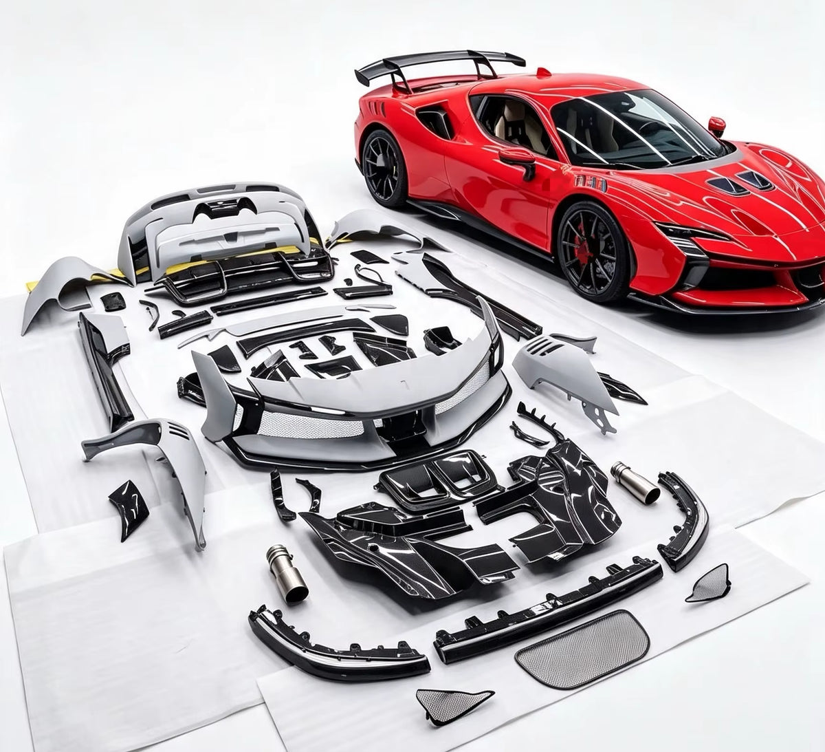 New 2019- for SF90 Upgrade SF90 XX Dry Carbon Fiber Bodykit Car Bumper Front Lip Side Skirts Rear Diffuser Full Set