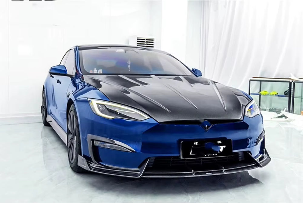 Premium Dry Carbon Fiber Body Kit for Tesla Model S - CT Style Front and Rear Bumper, Rear Diffuser, Spoiler, and Hood Upgrade