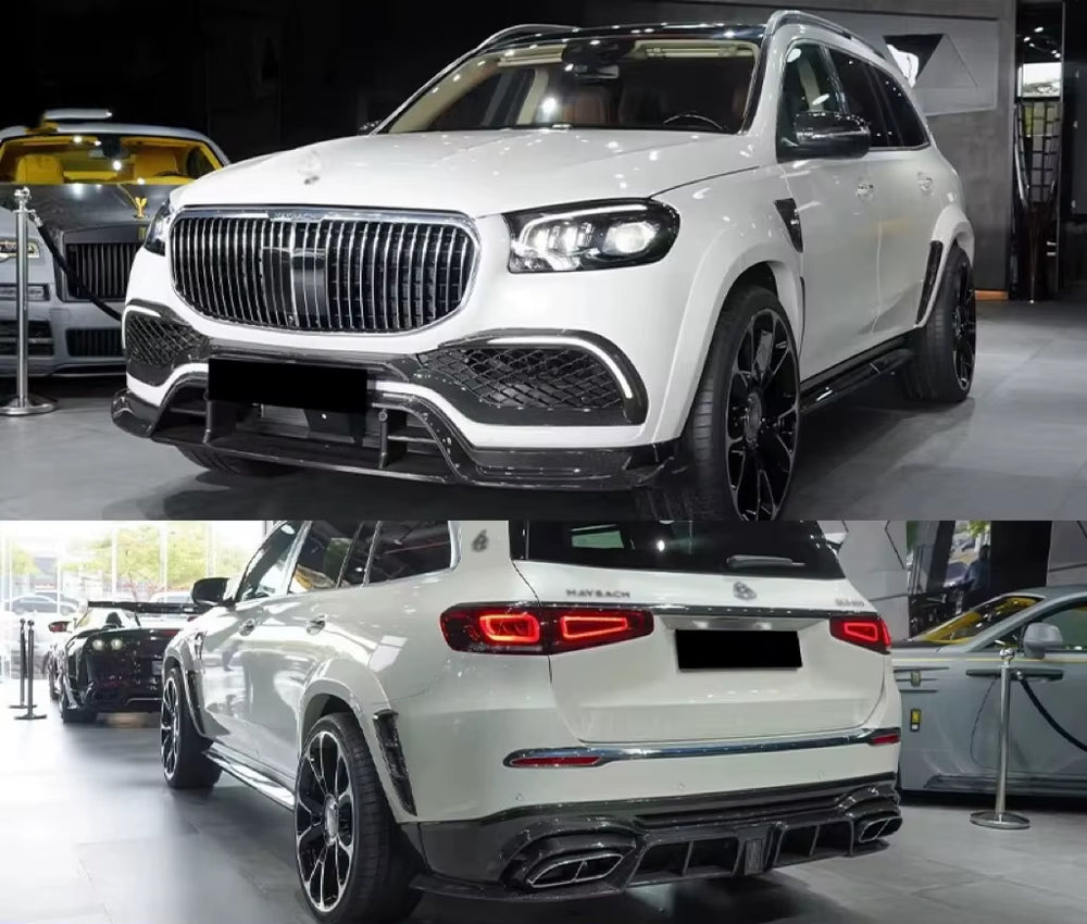 For Mercedes-Benz Gls Maybach Upgrade Msy Style Carbon Fiber Front Lip Skirt Rear Diffuser Spoiler Wide Body Kit