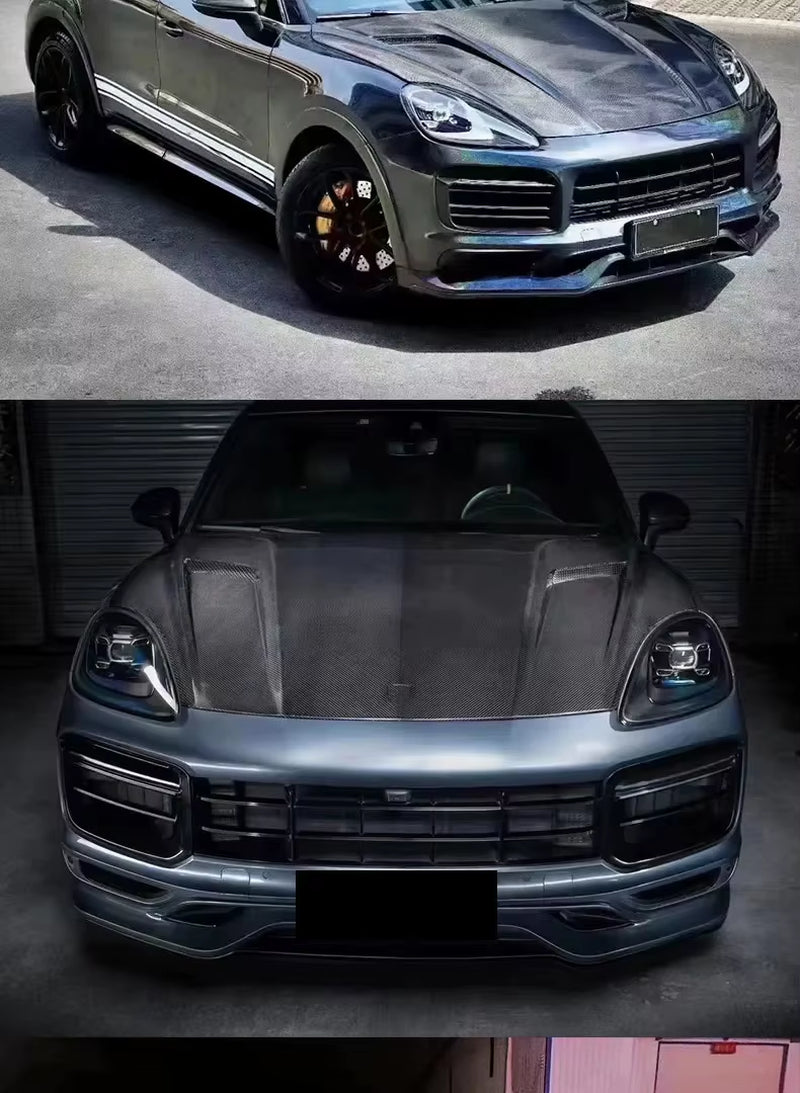 High-Quality Dry Carbon Fiber Hood for Porsche Cayenne 2018-2022 Engine Hood Body Kit