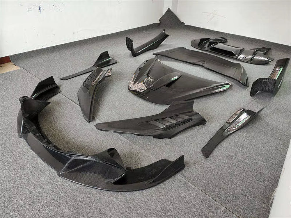 For Mclaren 720S Upgrade V-Style Carbon Fiber Front Lip Rear Diffuser Side Skirt Rear Spoiler Mudguard Hood Body Kit