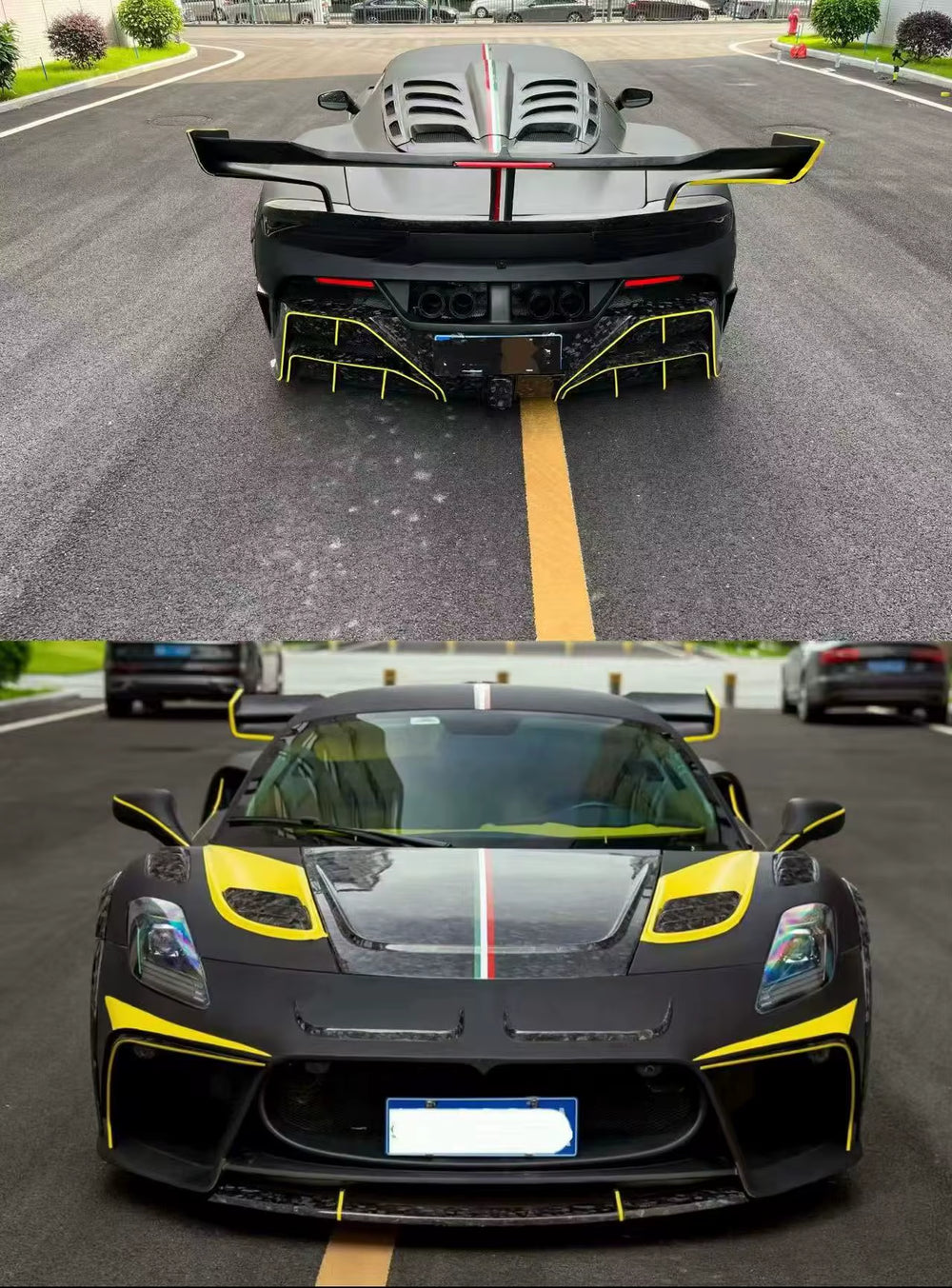 For Maserati MC20 Upgrade MS Style Dry Carbon Fiber Front Bumper Rear Diffuser Spoiler Hood Wide Body Kit