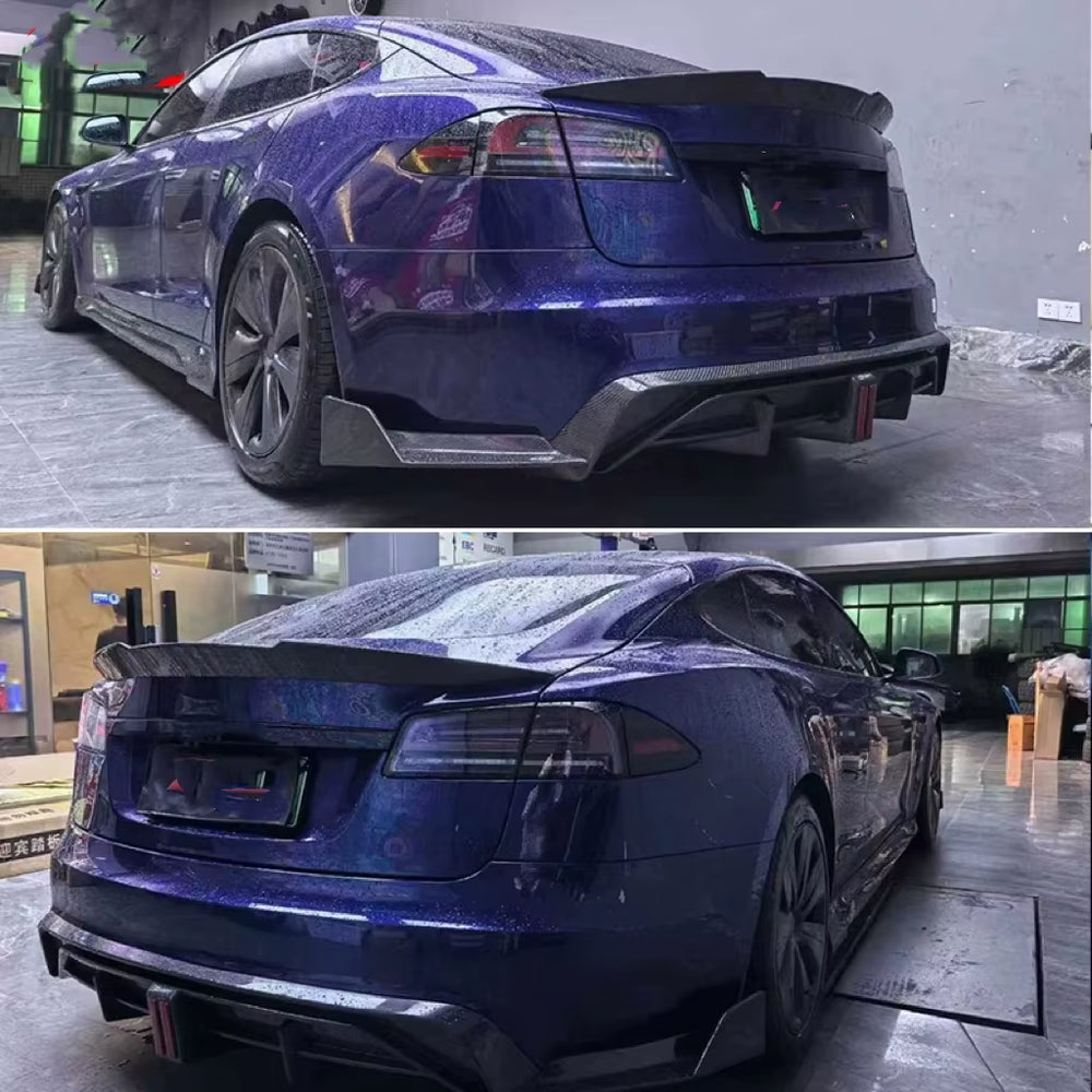 Premium Dry Carbon Fiber Body Kit for Tesla Model S - CT Style Front and Rear Bumper, Rear Diffuser, Spoiler, and Hood Upgrade