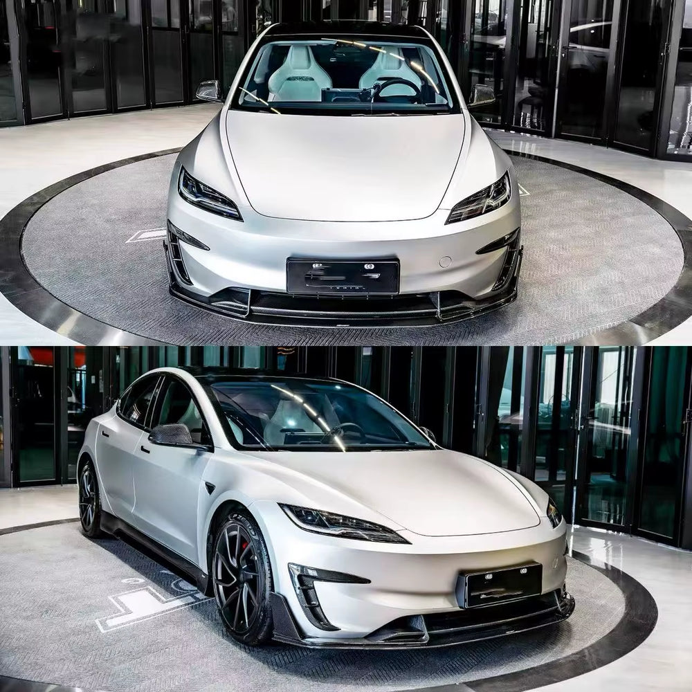 For Tesla Model 3P Upgrade CMST Carbon Fiber Front Lip Skirt Rear Diffuser Spoiler Body Kit