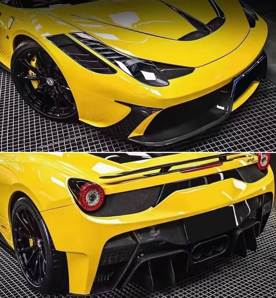 SP Style Front Rear Bumper Spoiler Wing Exhaust Hood for Ferrari 458 Upgrade Carbon Fiber Body Kit