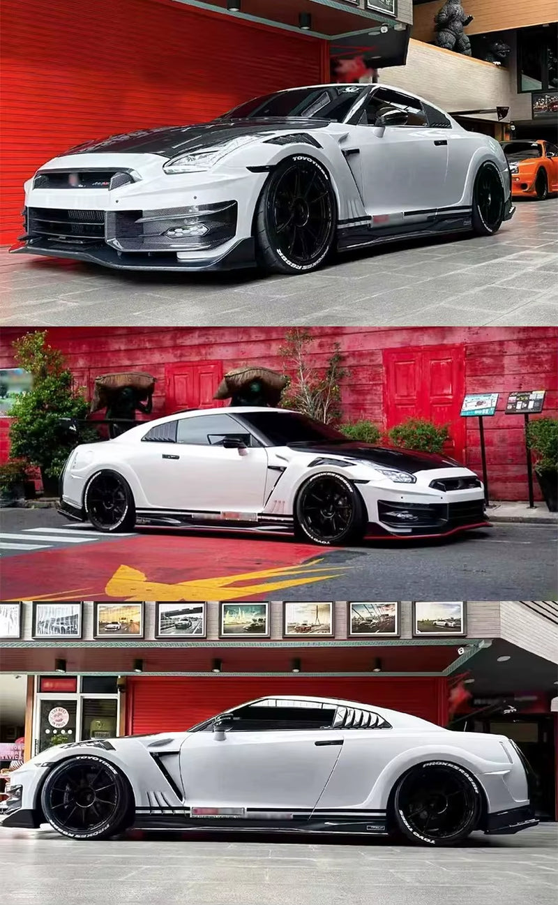 For Nissan GTR35 Upgrade to 2024 Top Style Half-Carbon Fiber Front and Rear Bumpers Side Skirts Fender Hood Wide-Body Kit