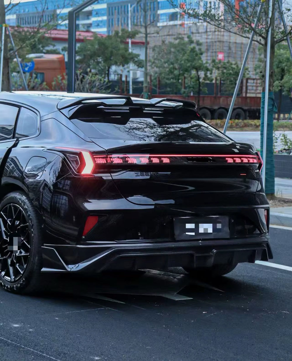 For Zeekr 001 2024 + Upgrade Carbon Fiber Front Lip Skirt Rear Diffuser Spoiler Body Kit