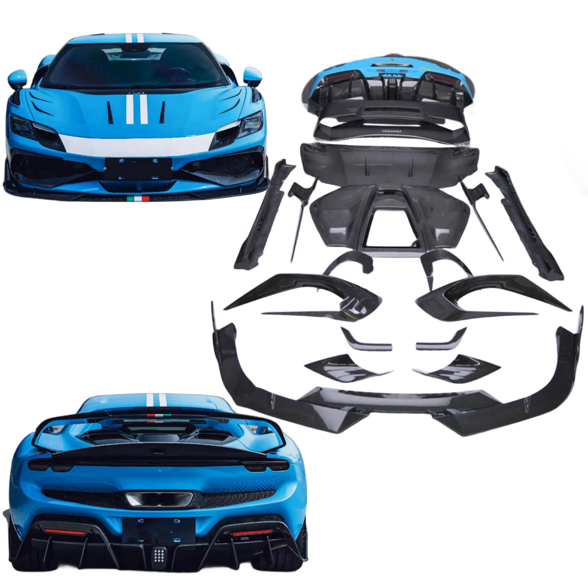 BFA Style Dry Carbon Fiber Body Kit for Ferrari 296 Front Lip Rear Diffuser Spoiler Engine Air Vent Rear Ducktail Diffuser