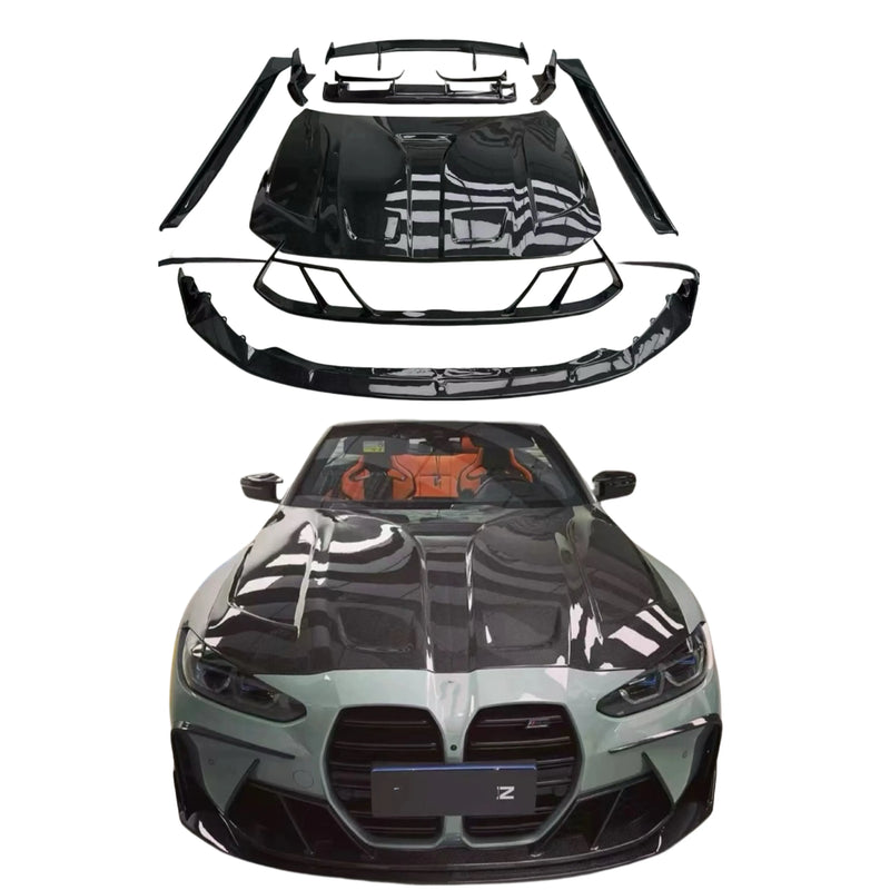 Pk Style High Quality Dry Carbon Fiber Body Kit for BMW M3 M4 G80 G82 Front Lip Skirt Rear Diffuser Spoiler Hood Body Kit