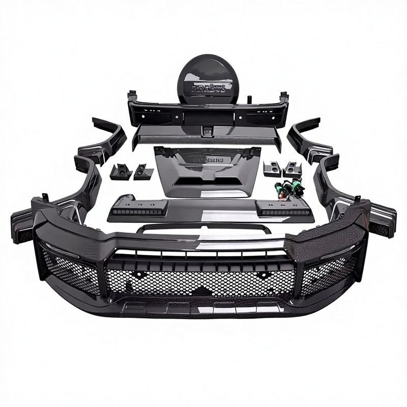 Kit de carrocería estilo G800 en fibra de carbono seca para Mercedes-Benz Clase G W465 / W464 (G500 / G63) 2019, con capó, parachoques y alerón