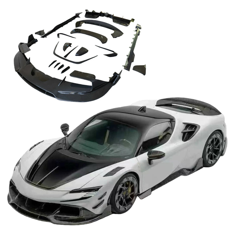 For Ferrari SF90 Msy-Style Dry Carbon Fiber Front Lip Skirt Rear Diffuser Spoiler Body Kit for Ferrari SF90