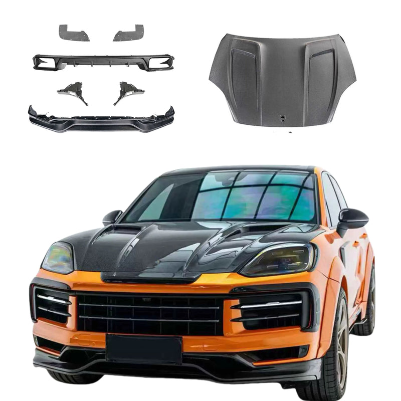 TKT Style Dry Carbon Fiber Body Kit for Porsche Cayenne 2024+ Front Lip Rear Diffuser Hood Body Kit