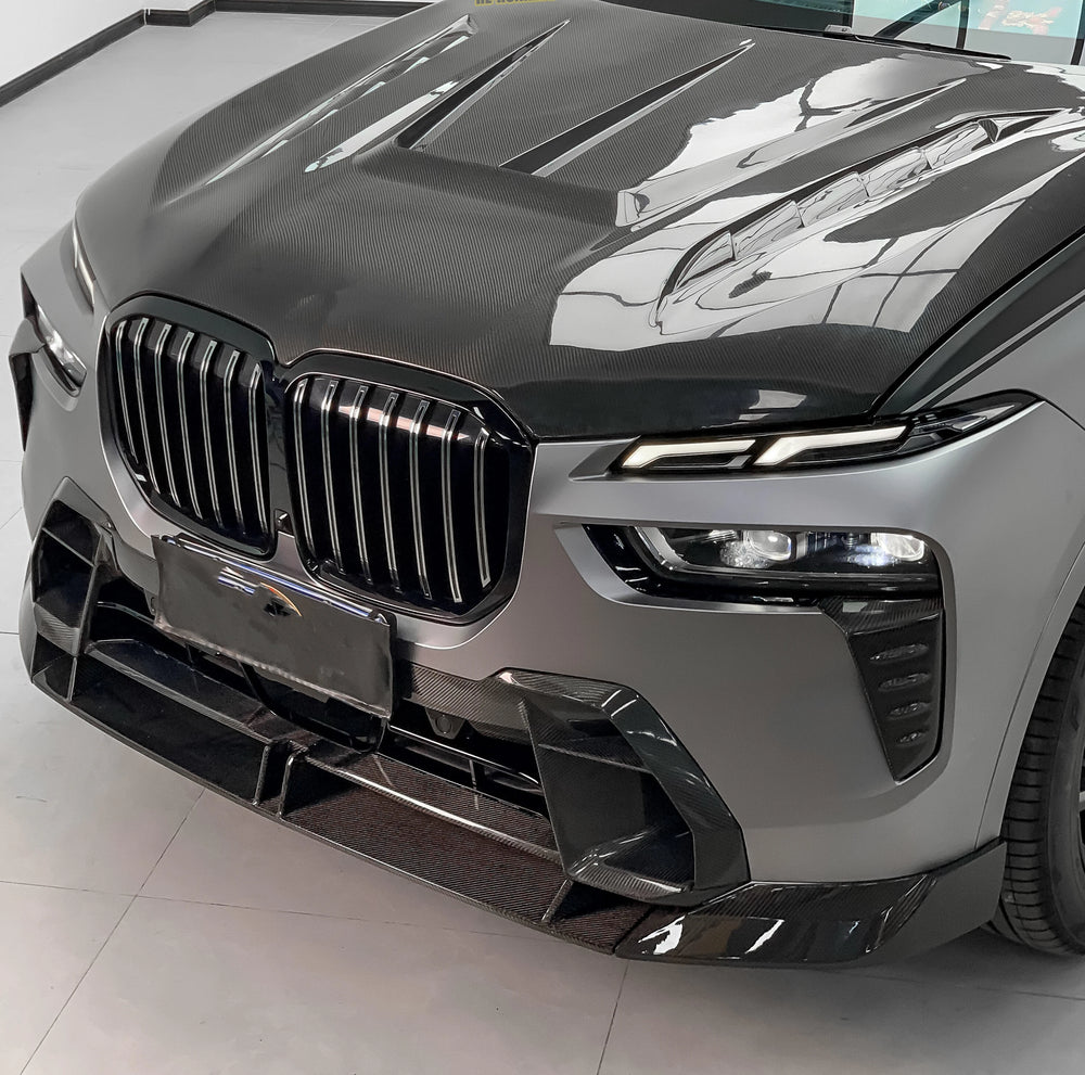 Kit de carrocería en fibra de carbono para BMW X7 G07, con labio, taloneras, difusor, alerón y capó