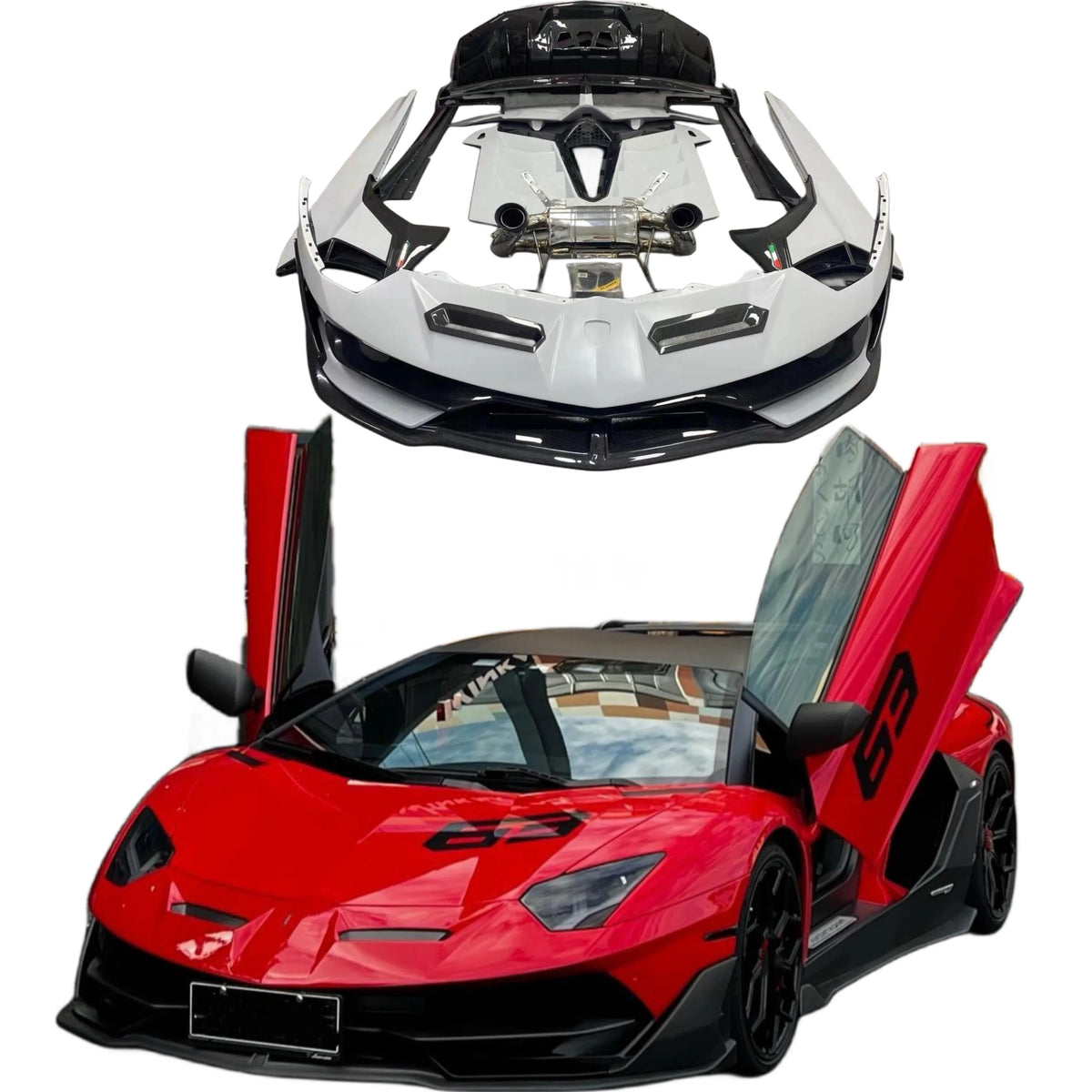 SVJ Style Carbon Fiber Body Kit for Lamborghini Aventador Front and Rear Bumper Diffuser Spoiler Body Kit