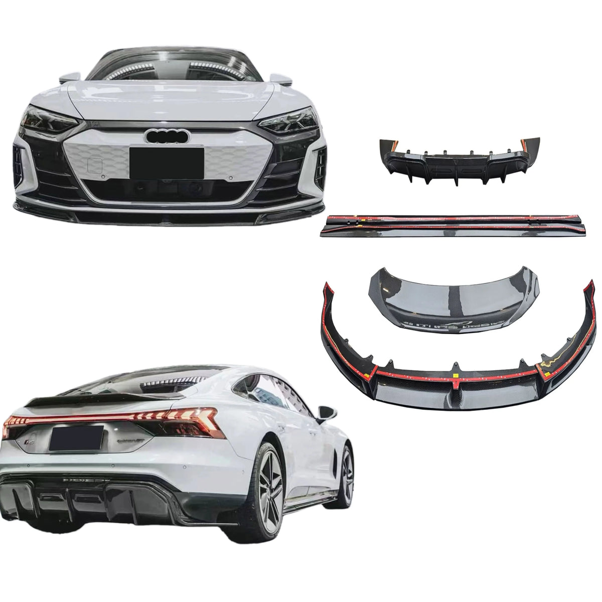 For Audi E-TRON GT 2020-2024 Dry Carbon Fiber Front Lip Side Skirt and Rear Diffuser Spoiler Body Kit